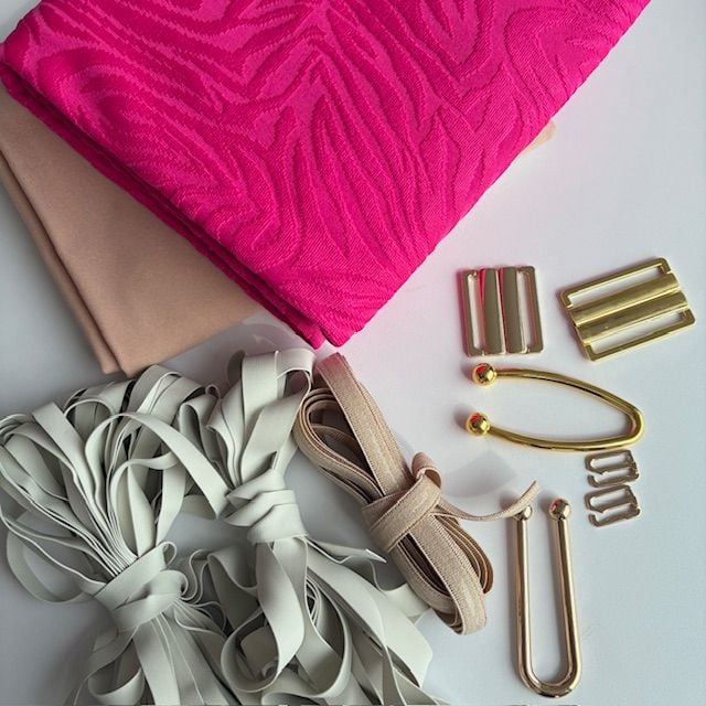 fushia jacquard swimwear kit