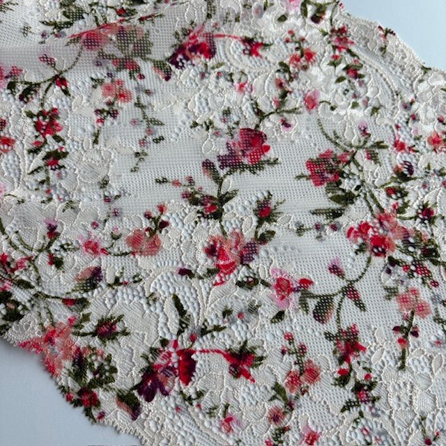 dentelle extensible beige vert rouge