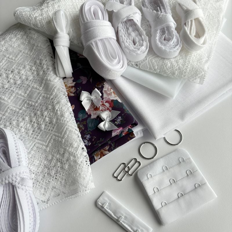 kit matière ensemble lingerie moyenne taille - violet & blanc