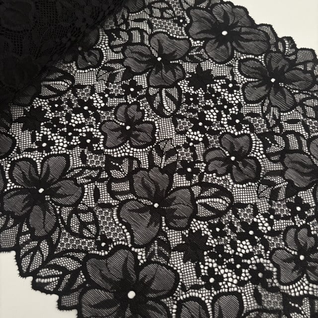 dentelle extensible floral noir