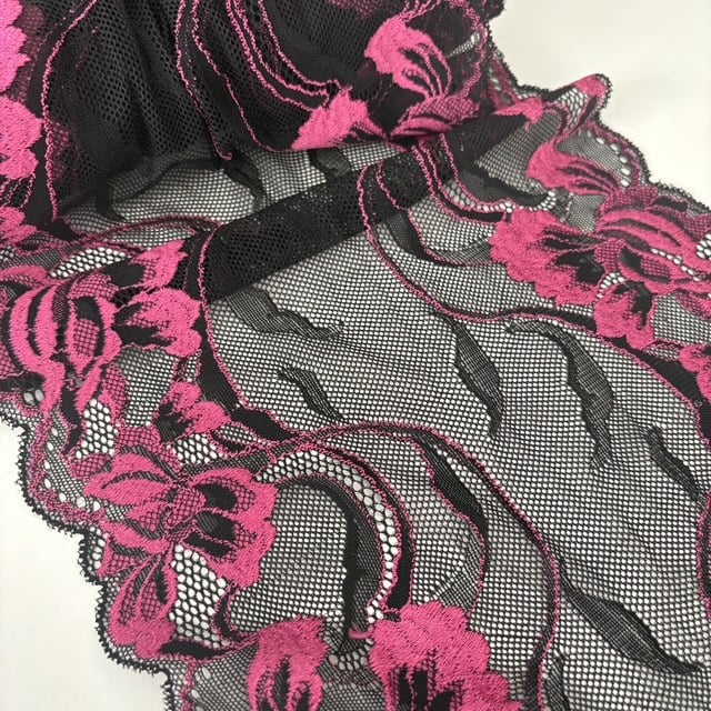 dentelle extensible noir fushia