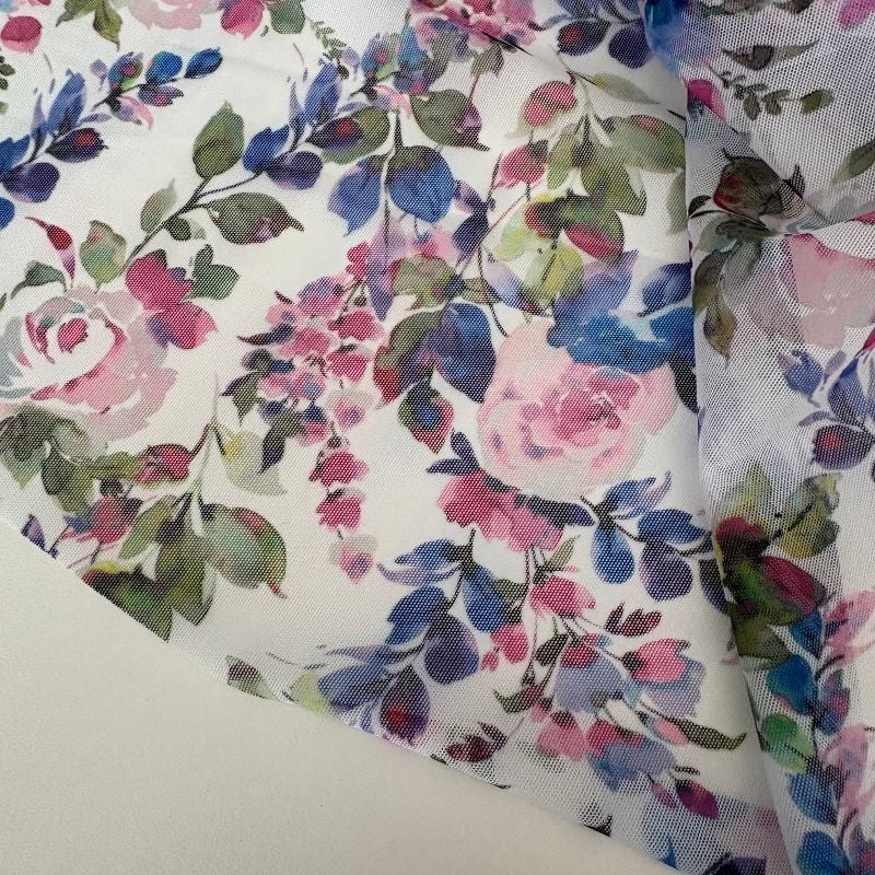 maille fine florale bleu
